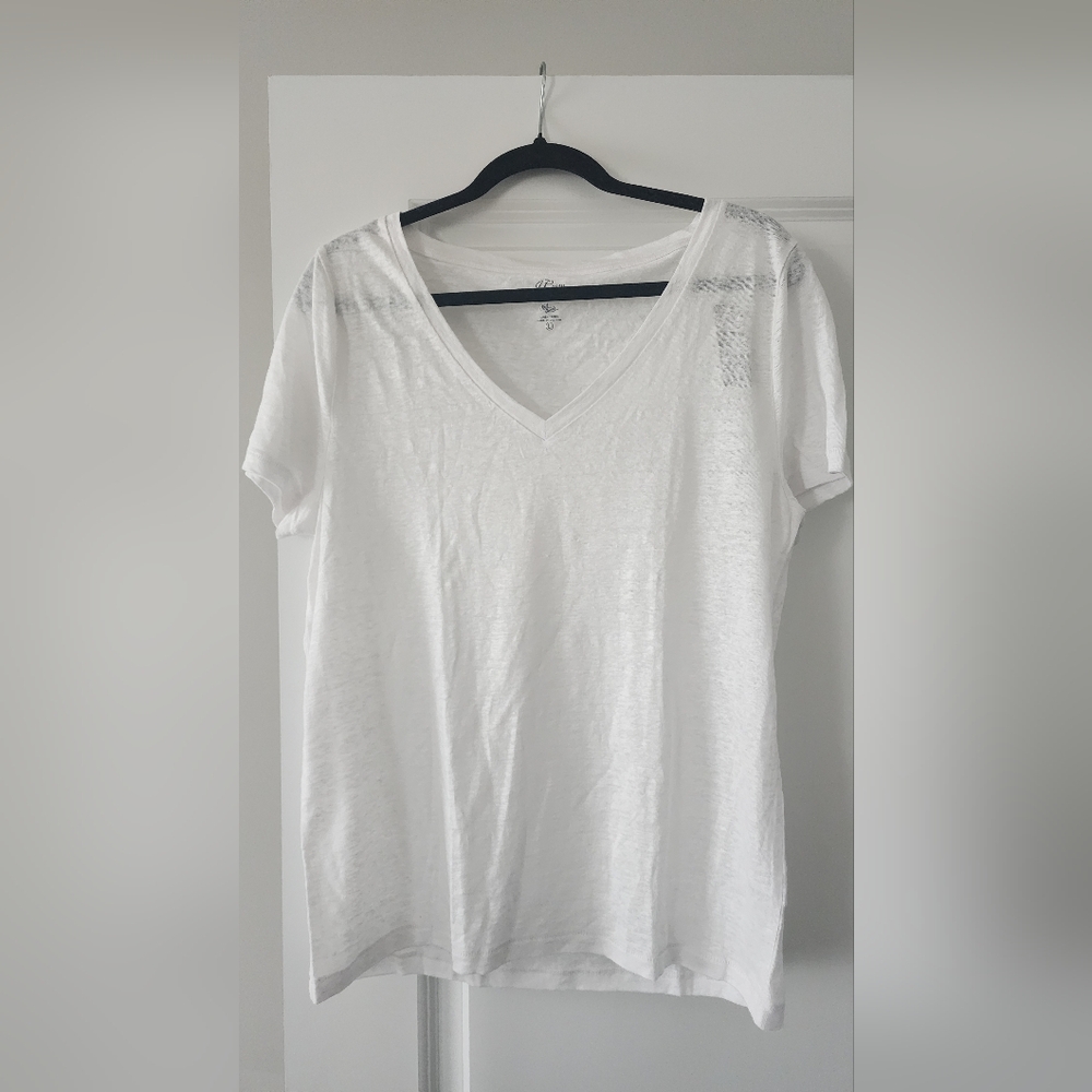 NWT J. Crew Size L 100% Linen V-Neck Relaxed Tee